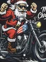 Royaura® Christmas Santa Claus Riding A Motorcycle Print Men's Button-Down Pocket Long-Sleeved Shirt Big & Tall