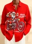Royaura® Christmas Santa Claus Riding A Motorcycle Print Men's Button-Down Pocket Long-Sleeved Shirt Big & Tall
