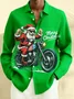 Royaura® Christmas Santa Claus Riding A Motorcycle Print Men's Button-Down Pocket Long-Sleeved Shirt Big & Tall