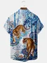 Royaura® Retro Embroidered Tiger Print Men's Button Pocket Hawaiian Short-Sleeve Shirt Big & Tall