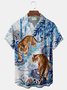 Royaura® Retro Embroidered Tiger Print Men's Button Pocket Hawaiian Short-Sleeve Shirt Big & Tall