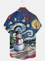 Royaura® Artistic Snowman Gradient Oil Painting Print Men's Button-Up Hawaiian Short-Sleeve Shirt Big & Tall