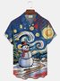 Royaura® Artistic Snowman Gradient Oil Painting Print Men's Button-Up Hawaiian Short-Sleeve Shirt Big & Tall