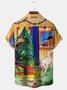 Royaura® Retro Holiday Christmas Cartoon Cat Print Men's Button Pocket Short Sleeve Shirt Big & Tall