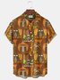Royaura® Retro TIKI Art Print Men's Button Pocket Hawaiian Short-Sleeve Shirt Big & Tall