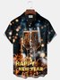 Royaura® Christmas shirts Champagne New Year Print Men's Button Pocket Hawaiian Short-Sleeve Holiday shirts men Shirt Big & Tall