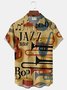 Royaura® Retro Jazz Music Print Men's Button Hawaiian Shirt Big & Tall
