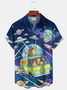 Royaura® Men's Vintage Interstellar Friends Adventure Print Retro Short Sleeve Button Down Shirt Big & Tall