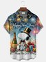 Royaura® Retro Cartoon New Year Print Men's Button-Down Short-Sleeve Holiday Hawaiian Shirt Big & Tall