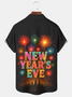 Royaura® Men's Happy New Year Explosive Fireworks Print Retro Short Sleeve Button Down Big & Tall