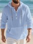 Royaura® Retro Cotton Linen Drawstring Men's Button-Up Long-Sleeve Hooded Shirt Big & Tall