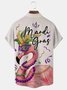 Royaura® Mardi Gras Carnival Flamingo Mask and Prayer Beads Print Men's Button-Down Short-Sleeve Holiday Shirt Big & Tall