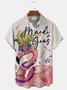Royaura® Mardi Gras Carnival Flamingo Mask and Prayer Beads Print Men's Button-Down Short-Sleeve Holiday Shirt Big & Tall
