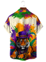 Royaura® Men's Mardi Gras Lnk-Splashing Tiger Print Retro Short Sleeve Shirt Big & Tall