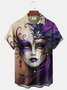 Royaura® Mardi Gras Carnival Queen Mask Print Men's Button-Down Short-Sleeve Holiday Shirt Big & Tall