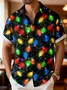 Royaura® Retro Holiday Christmas Multicolor Lights Print Men's Button Pocket Short Sleeve Shirt Big & Tall