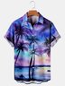 Mens Coconut Tree Sunset Print  Breathable Tactical Hawaiian Shirts