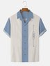Men's 50s Blue Vintage Blowling Shirts Holiday Geometry Easy Care Short Sleeve Shirts