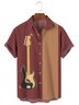 Royaura Men's Vintage Guitar Instrument Print Contrast Stripe Music Hawaiian Shirt