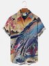 Men's Vintage Casual Shirts Chinoiserie Oriental Japanese Ukiyo-e Whale Anti-Wrinkle Tops
