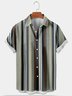 Green Striped Cotton-Blend Basic Series Color-Block Shirts & Tops