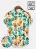 Mens Tropical Cartoon Animal Tiki Print Seersucker Wrinkle Free Short Sleeve Shirts