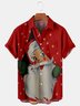 Men's Off The Shoulder Plaid Santa Claus Print Short Sleeve Shirt