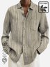 Natural Fiber Long Sleeve Casual Shirts Retro Striped Large Size Breathable Tops