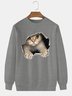 Royaura Men's Casual Cat Print Long Sleeve Sweatshirt