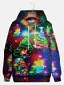Royaura Men's Christmas Holiday Hoodies Neon Christmas Tree Face Blend Plus Size Art Sweatshirt