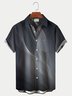 Royaura Men's Men's Vintage Gradient Grey Line Print Short Sleeve Shirt Breathable Button Up Shirts