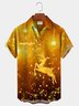 Royaura Men's Holiday Gold Christmas Elk Star Hawaiian Short Sleeve Button Up Shirt