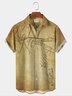 Royaura Men's Vintage Casual Shirts Guitar Note Art  Wrinkle Free Cotton Linen Blend Musical Hawaiian Shirts