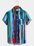 Royaura Watercolor Stripe Beach Print Men's Hawaiian Short Sleeve Shirt