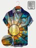 Colorful Art Sun Pattern Printing Men's Personalized Hawaiian Shirt Seersucker Wrinkle Free Plus Size Shirt