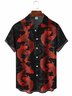 Men's Red-black Fish Pattern Casual Short Sleeve Shirt
