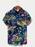 Royaura Coral Reef Sea Turtle Print Men's Vacation Hawaiian Shirt Dark Blue Oversized Shirt