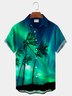 Royaura Aurora Ombre Coconut Tree Breast Pocket Hawaiian Shirt Plus Size Resort Shirt