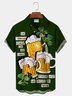 Royaura Vintage St. Patrick's Day Green Shamrock Beer Breast Pocket Hawaiian Shirt Plus Size Vacation Shirt