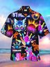 Royaura Vintage Bowling Neon Funny Cat Hawaiian Shirt Plus Size Vacation Shirt