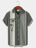 Royaura 50's Vintage Men's Bowling Shirts  Coconut Tree Stripe Oversized Stretch Camp Shirts