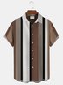 Royaura Brown Vintage Bowling Stripe Print Chest Bag Shirt Plus Size Holiday Shirt
