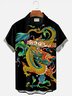 Royaura Black Vintage Dragon Print Breast Pocket Shirt Plus Size Shirt