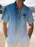 Royaura Men's Natural Fiber Gradual Texture Coconut Tree Print Chest Bag Shirt Plus Size Shirt