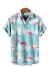 Royaura Beach Vacation Flamingo Men's Blue Hawaiian Shirts Stretch Big Size Aloha Art Shirts