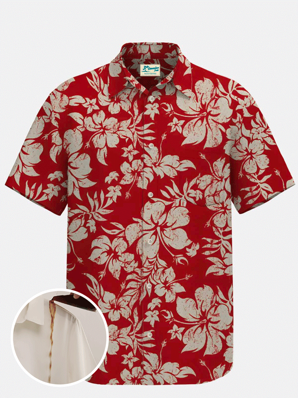 Royaura Waterproof Vintage Hawaiian Floral Shirt Classic Tropical Print Stain-Resistant Hydrophobic