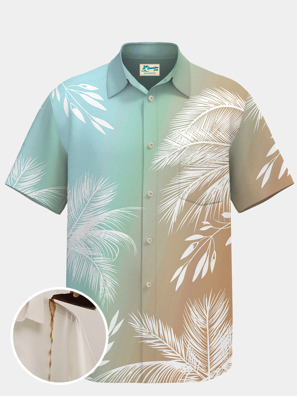 Royaura Waterproof Plant Gradient Print Beach Hawaiian Shirt Stain Resistant Hydrophobic Breathable Big & Tall