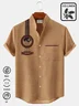 Royaura® Cotton Linen Vintage Musical Instrument Print Men's Stand Collar Button Pocket Shirt