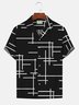 Royaura Men's Black Irregular Geometric Line Print Short Sleeve Shirt