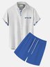 Royaura Hawaii Basic Blue and White Porcelain Men's Button Pocket Two-piece Set And Shorts Set